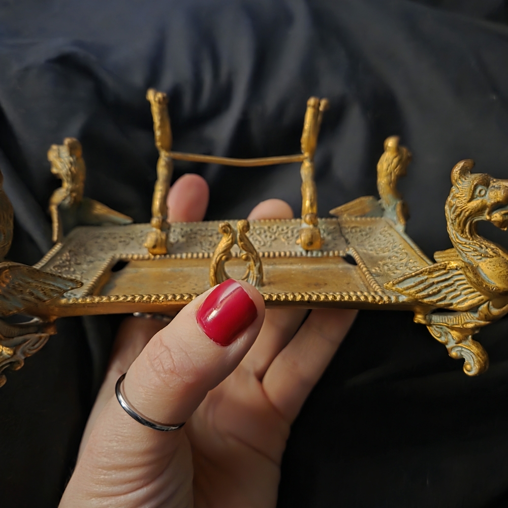 Vintage Brass Inkwell Tray